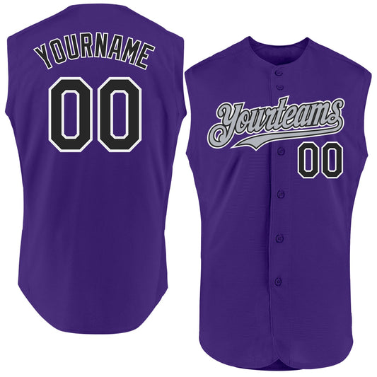 Custom Purple Black-Gray Authentic Sleeveless Baseball Jersey - Main View
