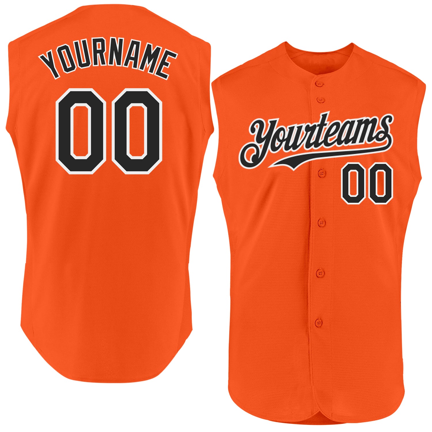 Custom Orange Black-White Authentic Sleeveless Baseball Jersey - Main View