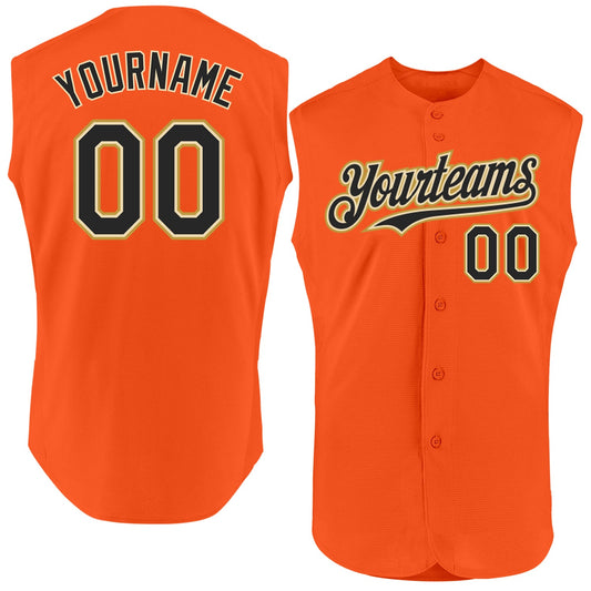 Custom Orange Black Cream-Old Gold Authentic Sleeveless Baseball Jersey - Main View
