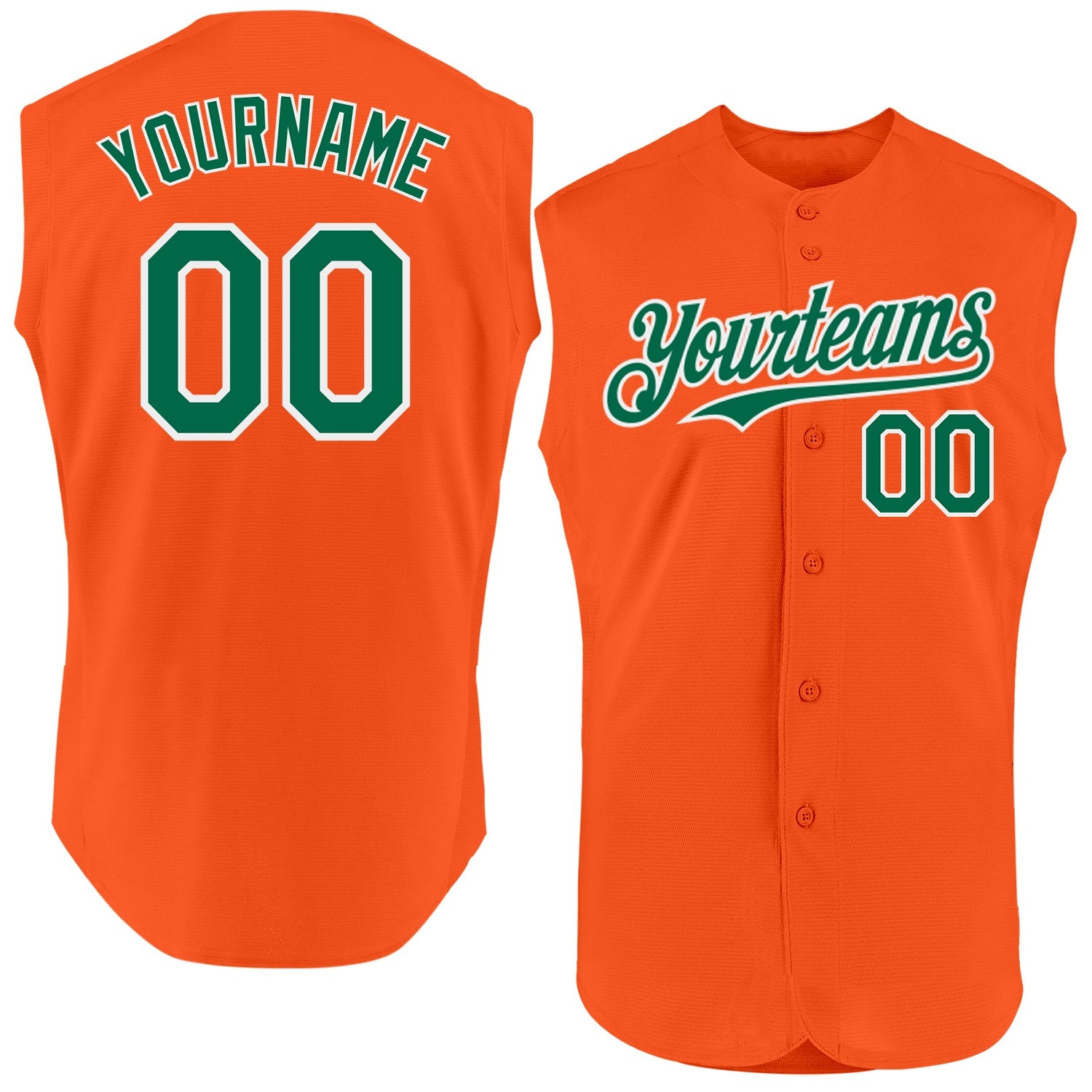 Custom Orange Kelly Green-White Authentic Sleeveless Baseball Jersey - Main View