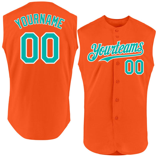 Custom Orange Aqua-White Authentic Sleeveless Baseball Jersey - Main View