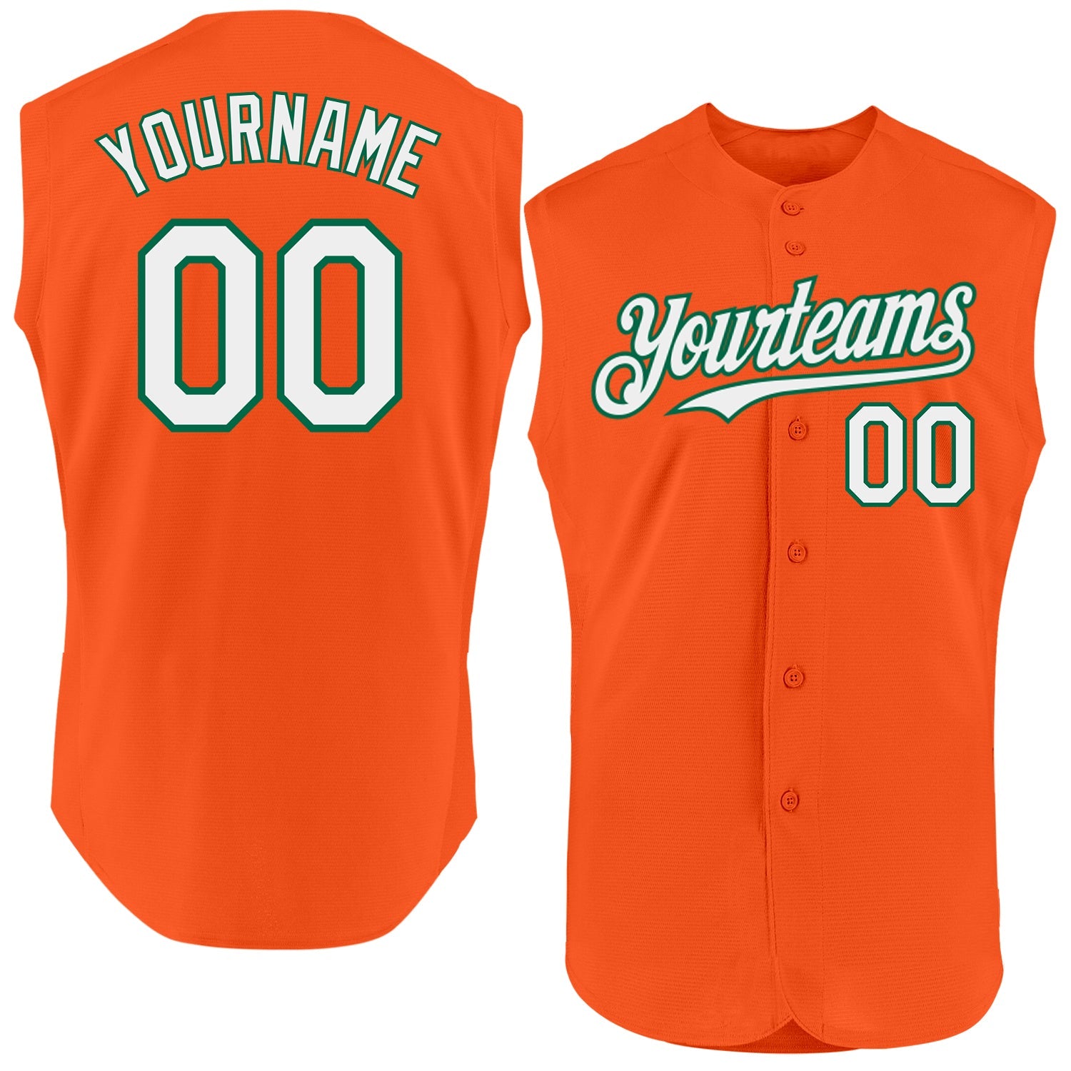 Custom Orange White-Kelly Green Authentic Sleeveless Baseball Jersey - Main View