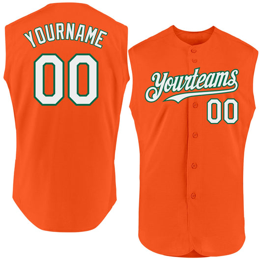 Custom Orange White-Kelly Green Authentic Sleeveless Baseball Jersey - Main View