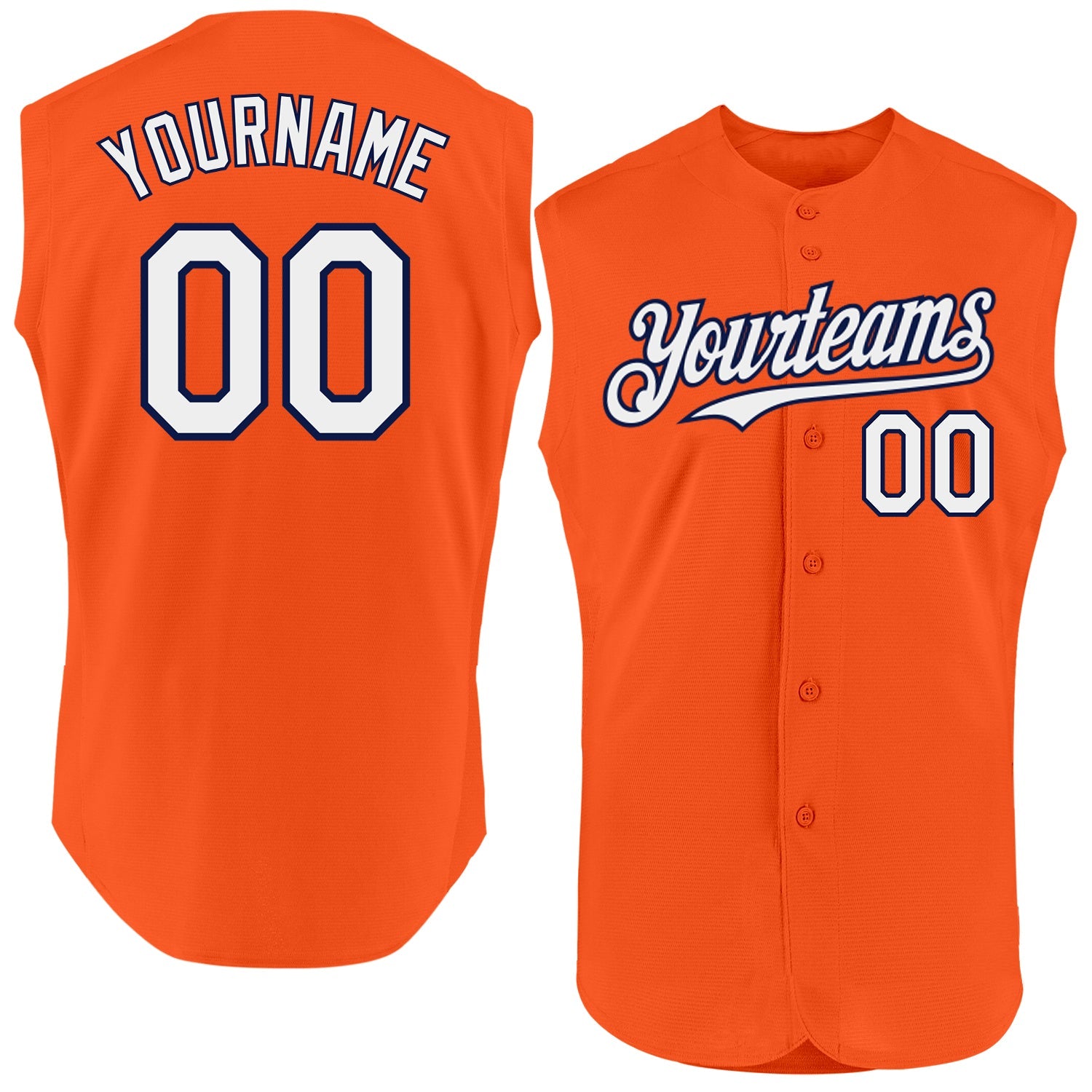 Custom Orange White-Navy Authentic Sleeveless Baseball Jersey - Main View