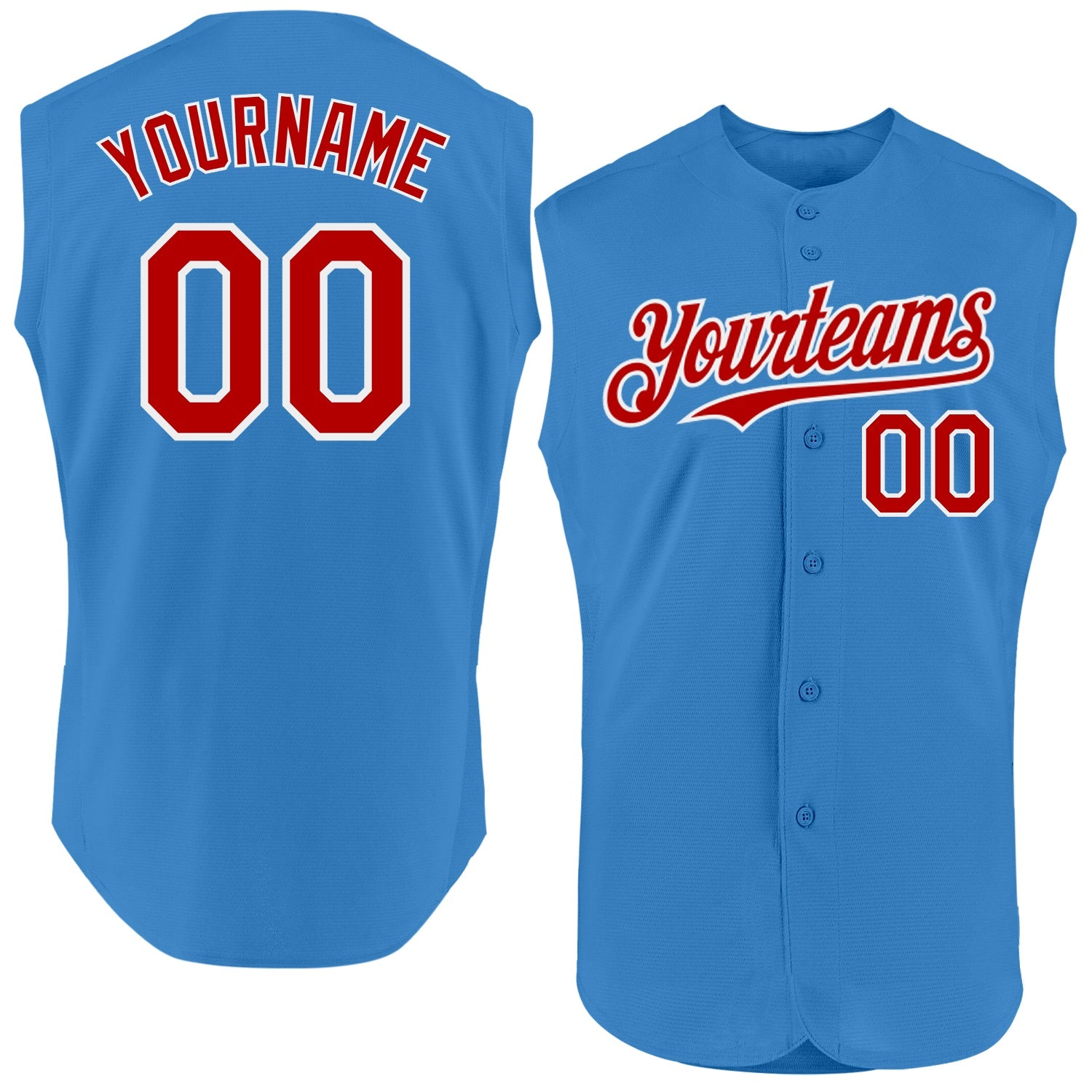Custom Powder Blue Red-White Authentic Sleeveless Baseball Jersey - Main View