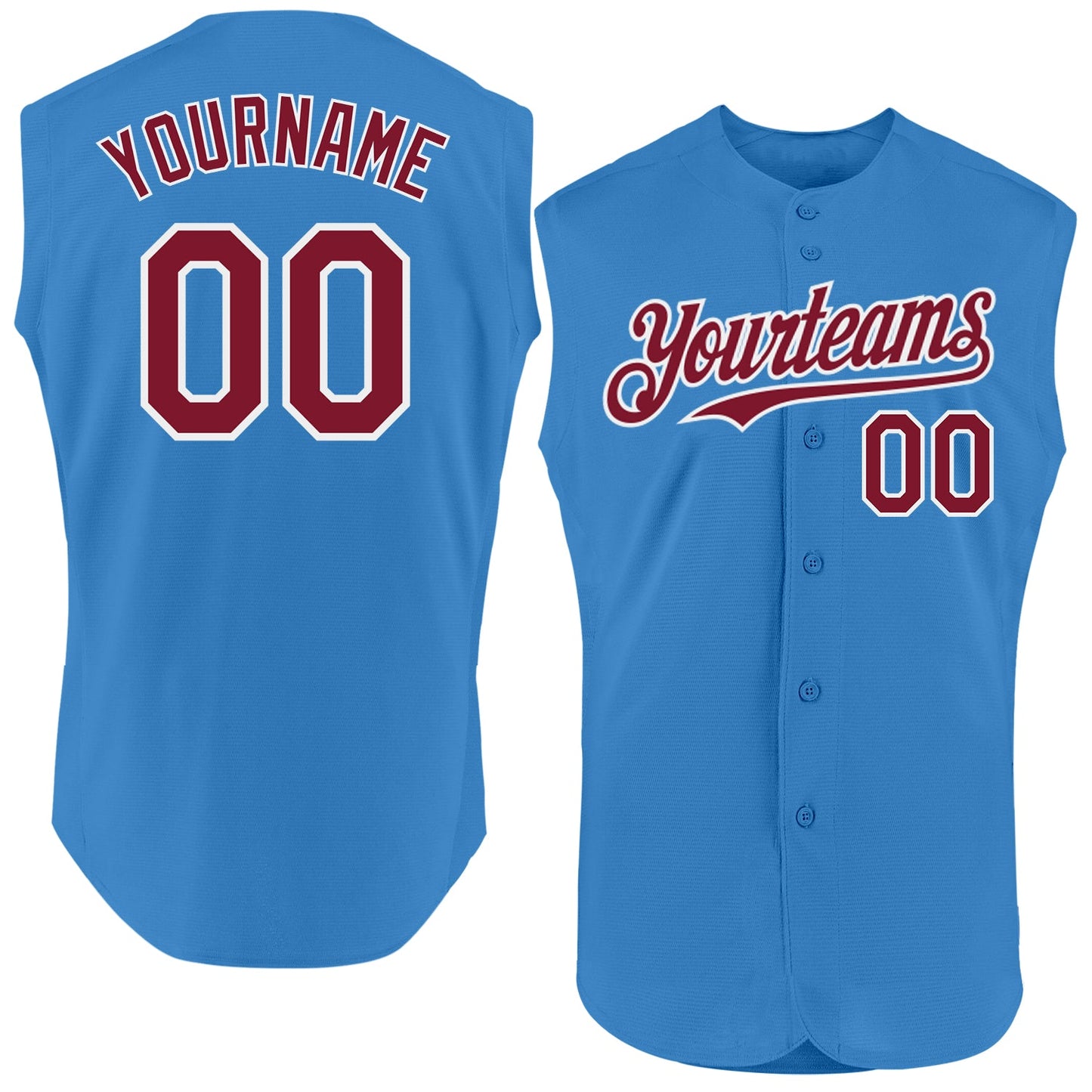 Custom Powder Blue Crimson-White Authentic Sleeveless Baseball Jersey - Main View
