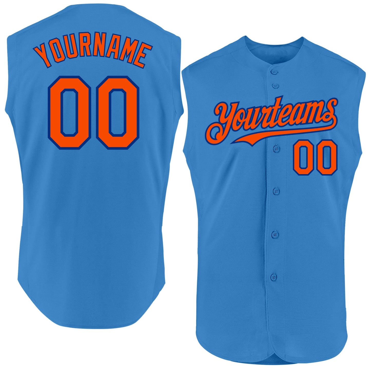 Custom Powder Blue Orange-Royal Authentic Sleeveless Baseball Jersey - Main View