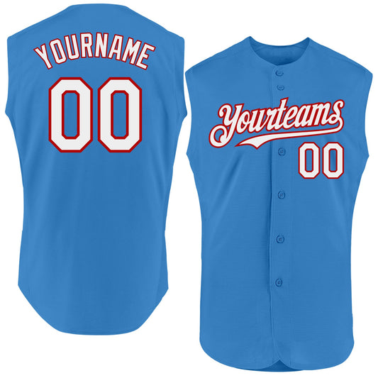 Custom Powder Blue White-Red Authentic Sleeveless Baseball Jersey - Main View
