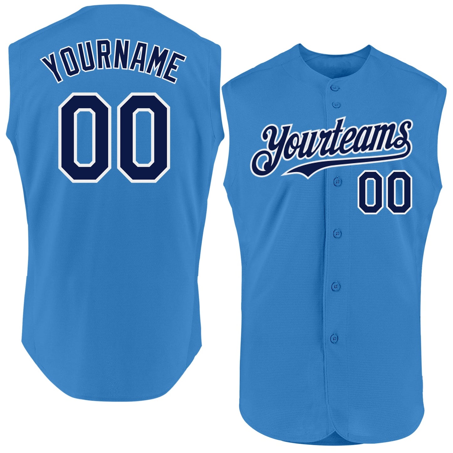 Custom Powder Blue Navy-White Authentic Sleeveless Baseball Jersey - Main View