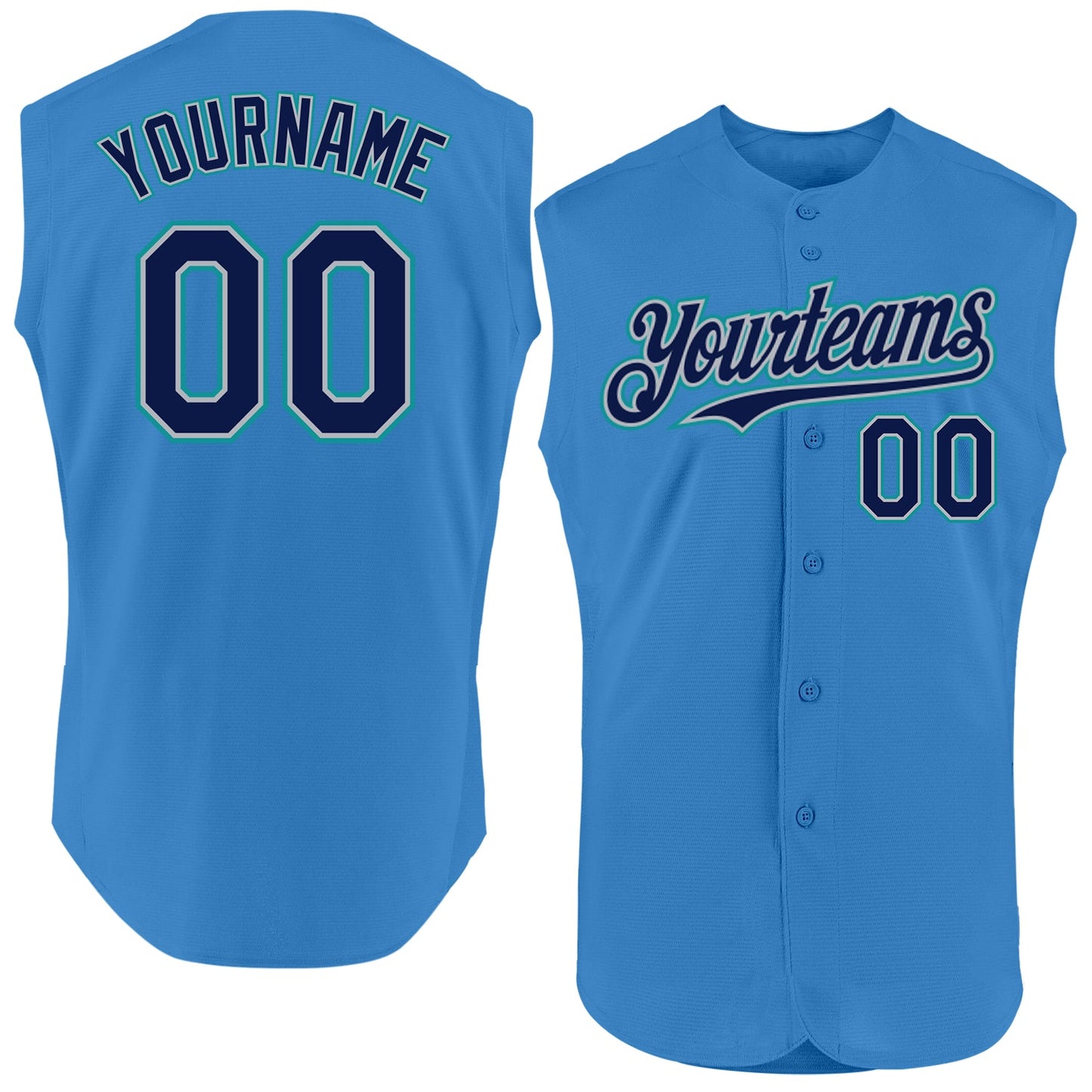 Custom Powder Blue Navy Gray-Teal Authentic Sleeveless Baseball Jersey - Main View