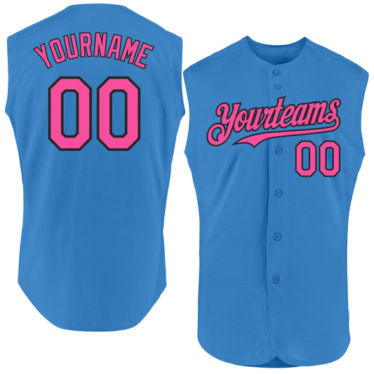 Custom Powder Blue Pink-Black Authentic Sleeveless Baseball Jersey - Main View