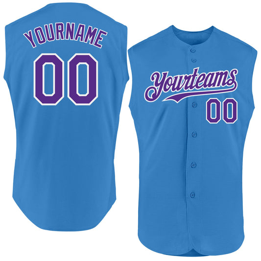 Custom Powder Blue Purple-White Authentic Sleeveless Baseball Jersey - Main View