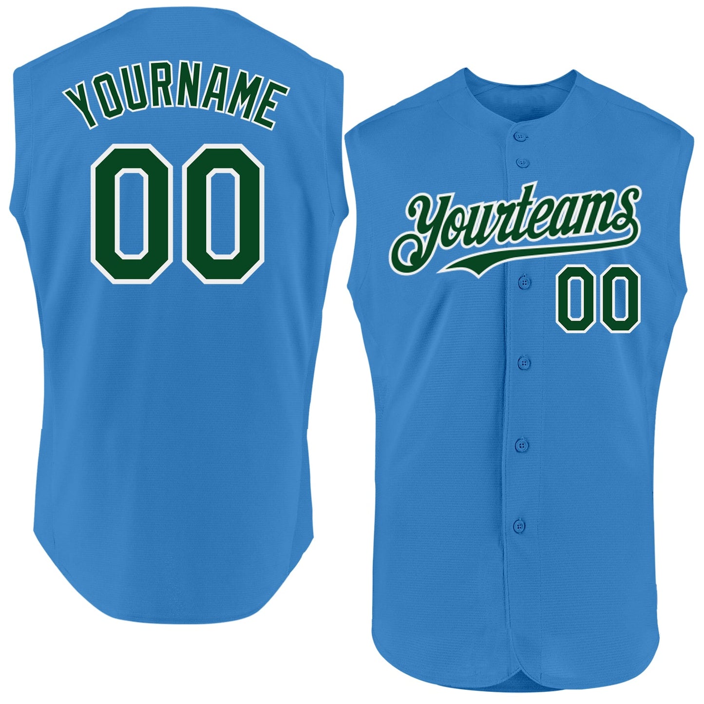 Custom Powder Blue Green-White Authentic Sleeveless Baseball Jersey - Main View