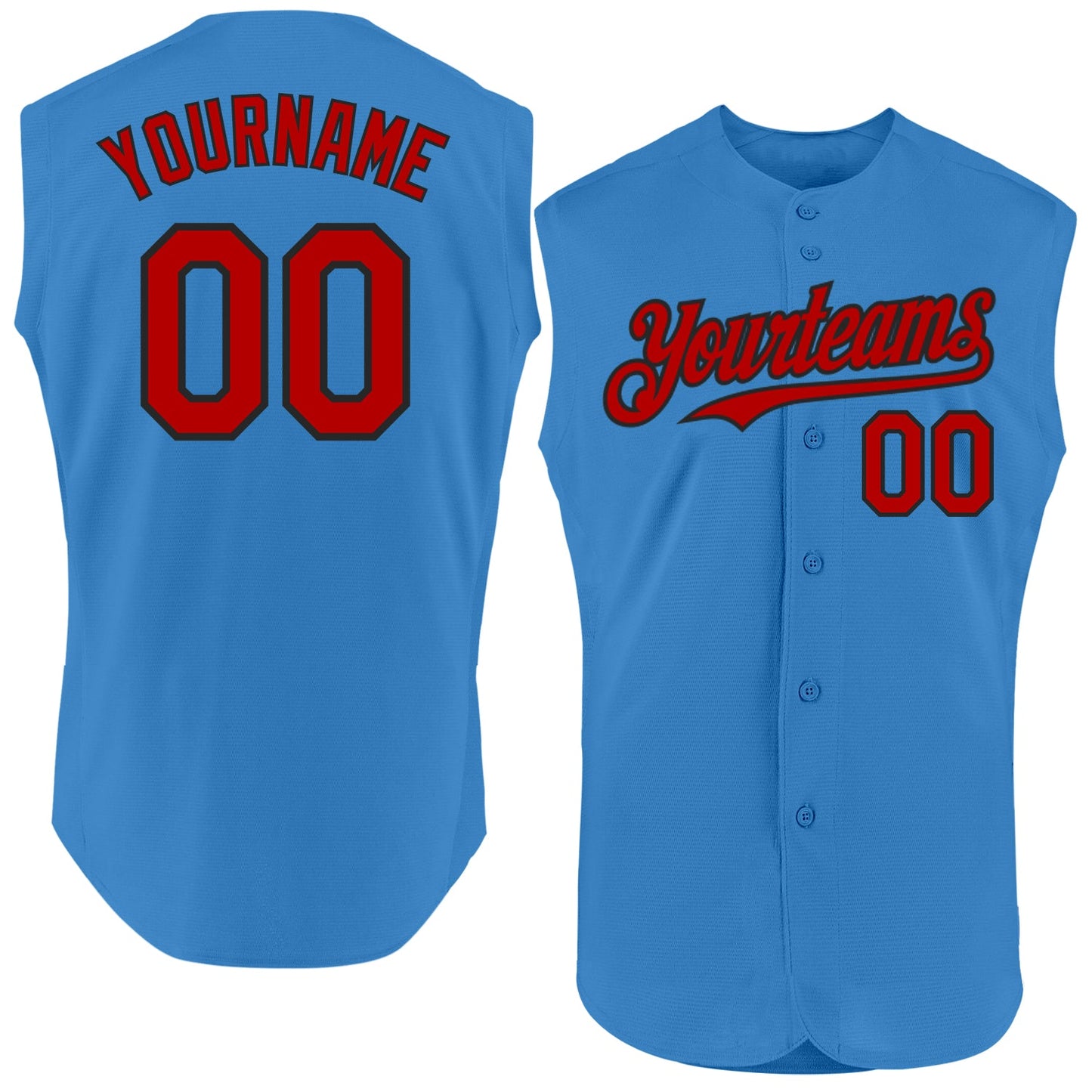 Custom Powder Blue Red-Black Authentic Sleeveless Baseball Jersey - Main View