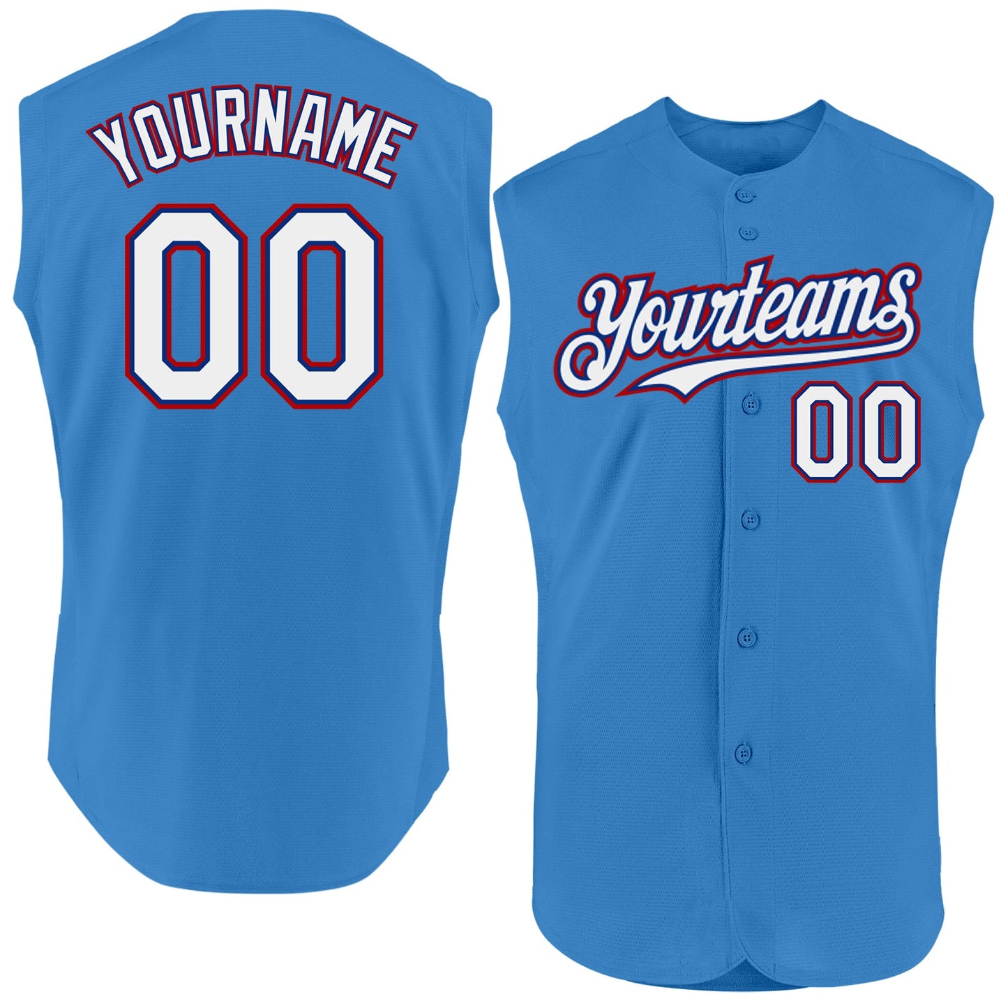 Custom Powder Blue Royal-Red Authentic Sleeveless Baseball Jersey - Main View