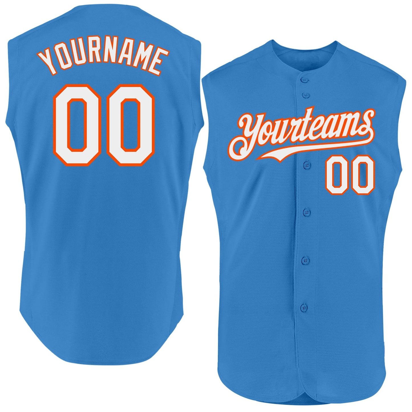 Custom Powder Blue White-Orange Authentic Sleeveless Baseball Jersey - Main View