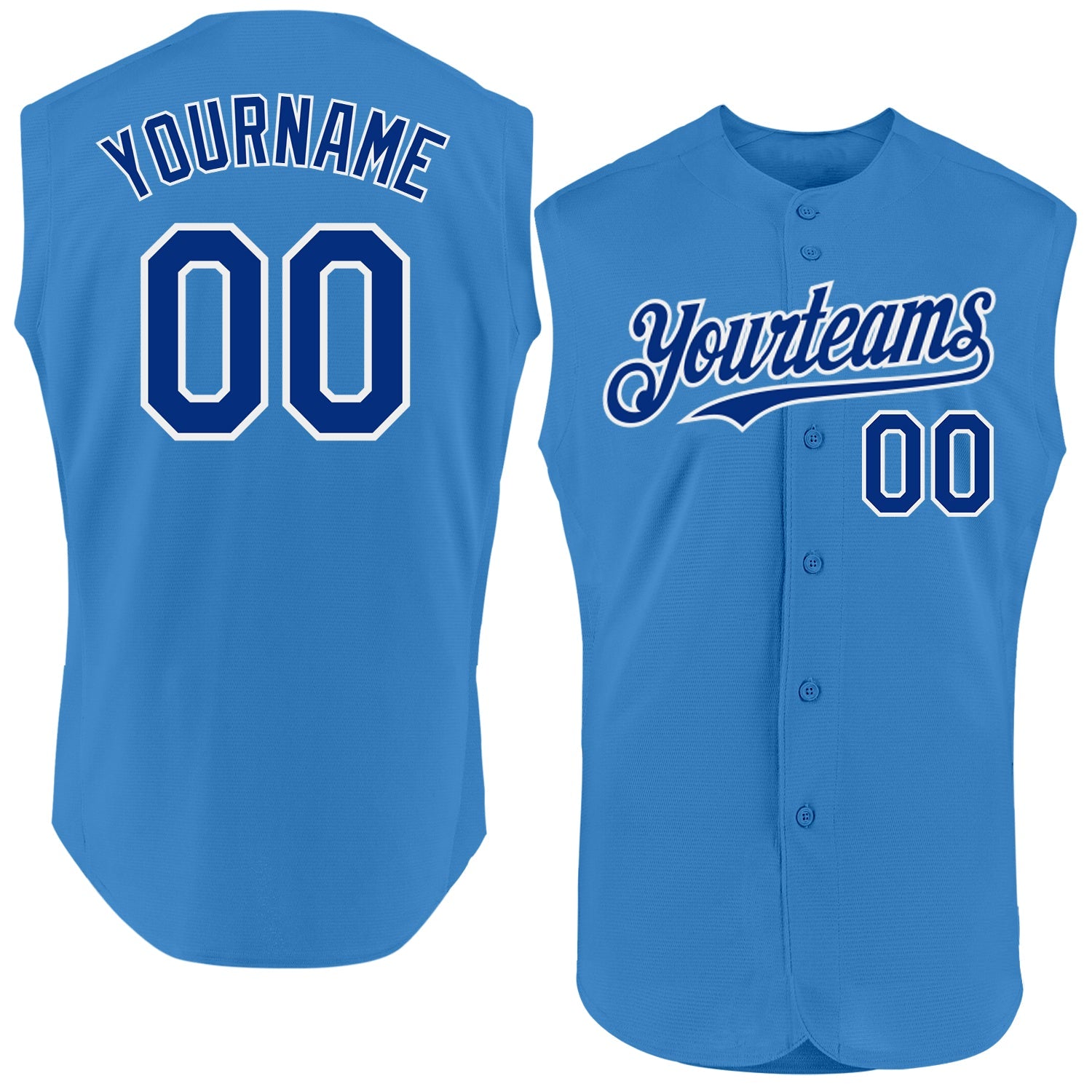 Custom Powder Blue Royal-White Authentic Sleeveless Baseball Jersey - Main View