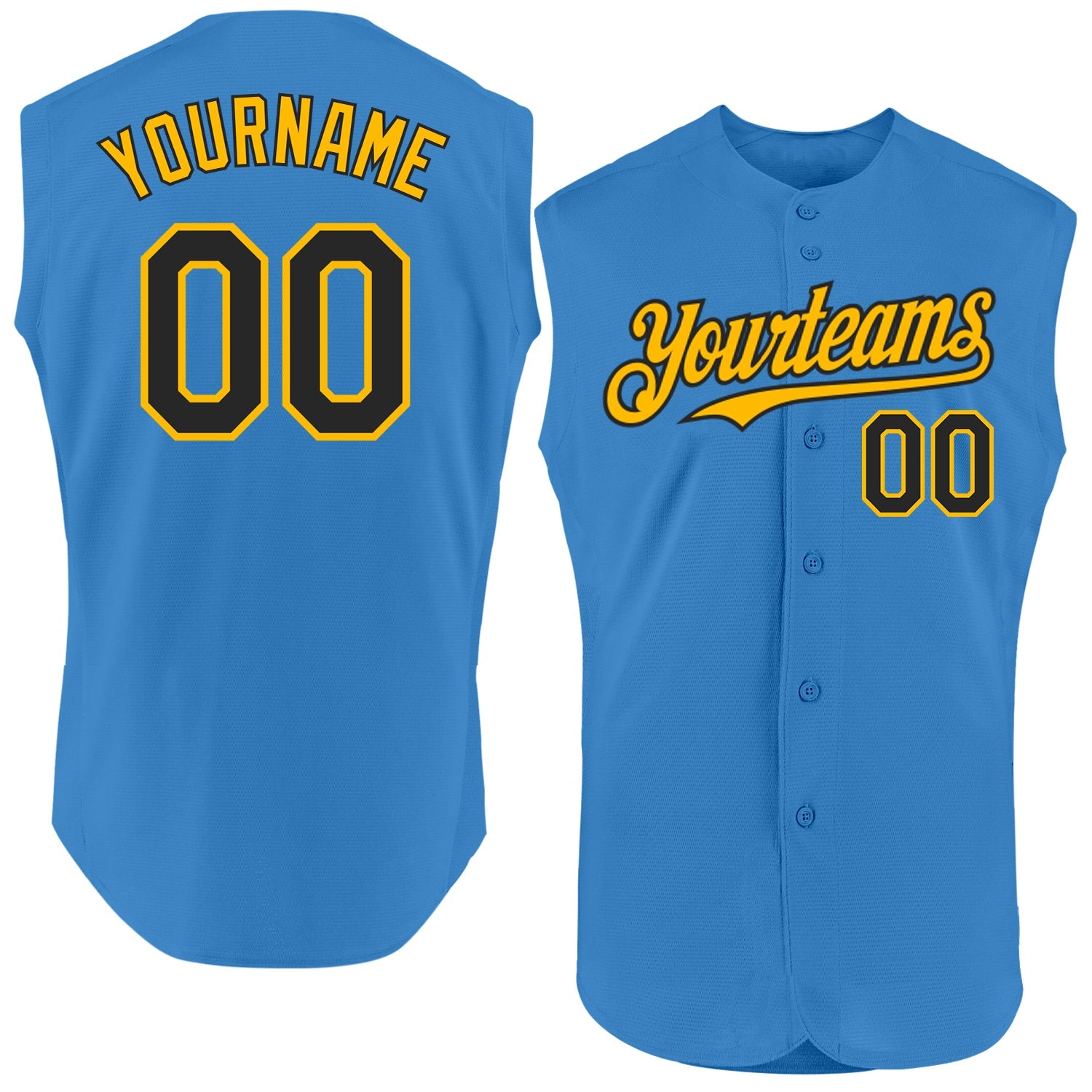 Custom Powder Blue Black-Gold Authentic Sleeveless Baseball Jersey - Main View