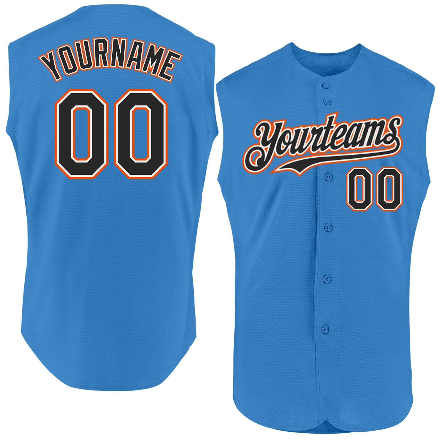 Custom Powder Blue Black-Orange Authentic Sleeveless Baseball Jersey - Main View