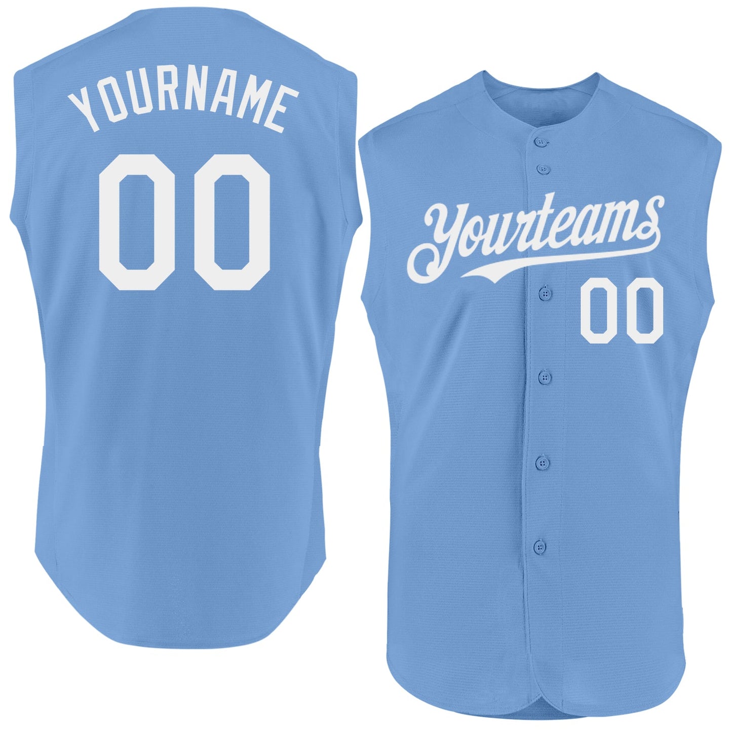 Custom Light Blue White Authentic Sleeveless Baseball Jersey - Main View