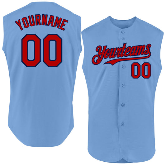 Custom Light Blue Red-Navy Authentic Sleeveless Baseball Jersey - Main View
