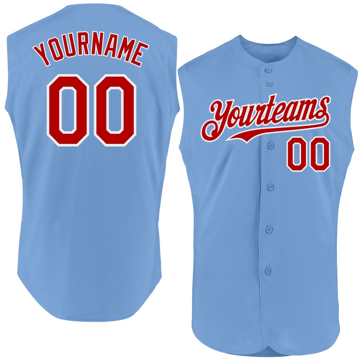 Custom Light Blue Red-White Authentic Sleeveless Baseball Jersey - Main View