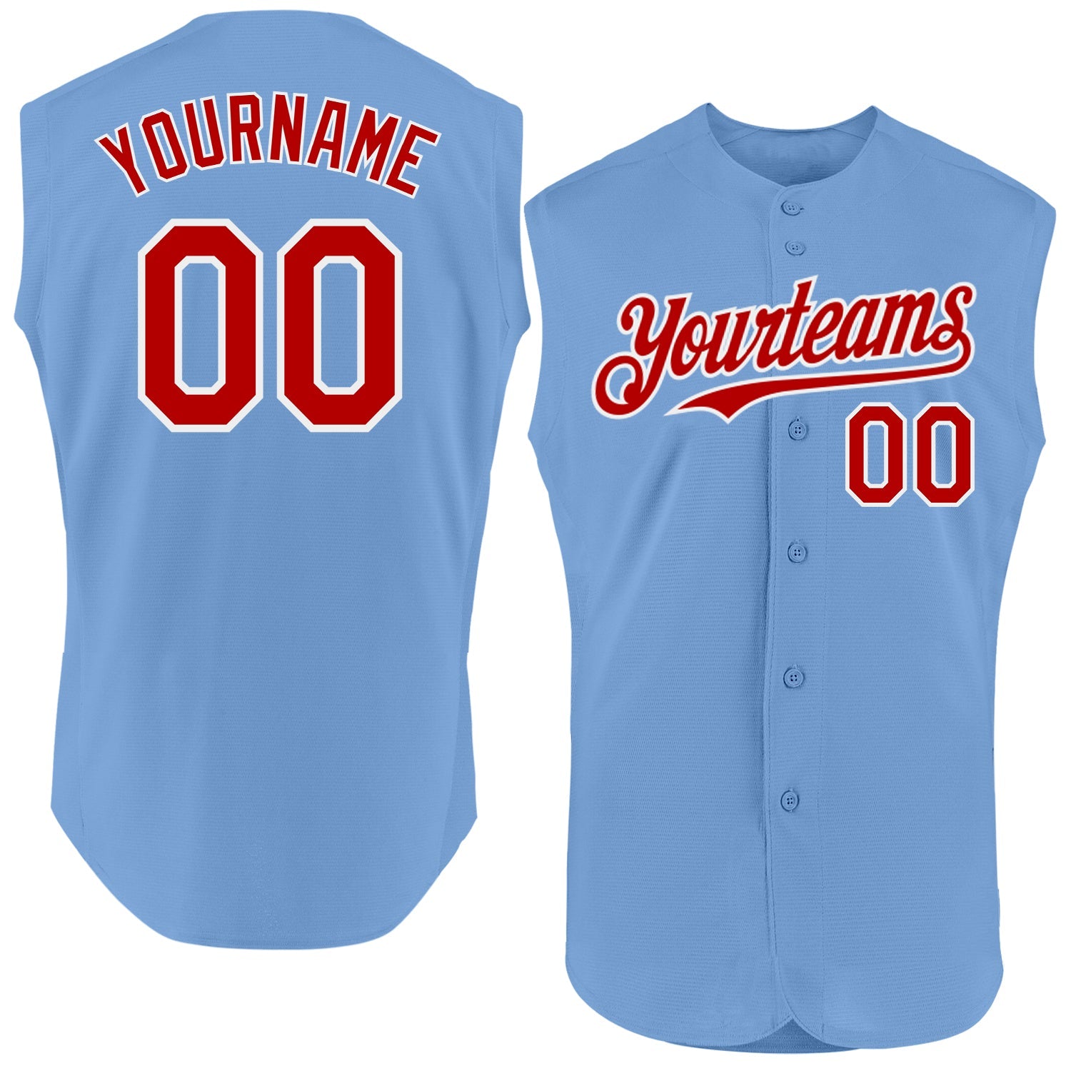Custom Light Blue Red-White Authentic Sleeveless Baseball Jersey - Main View
