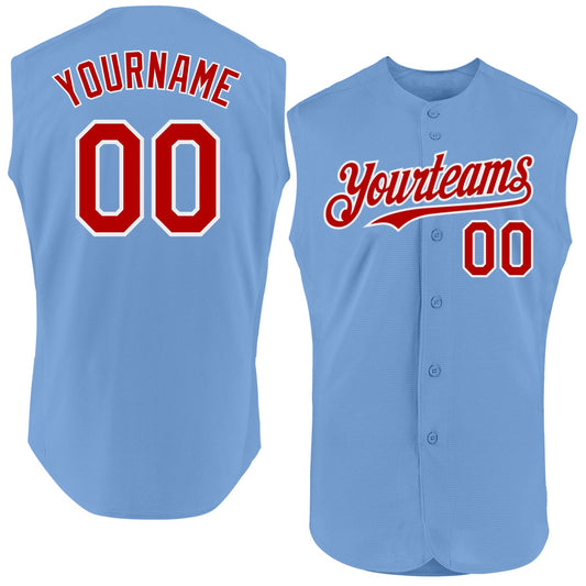 Custom Light Blue Red-White Authentic Sleeveless Baseball Jersey - Main View