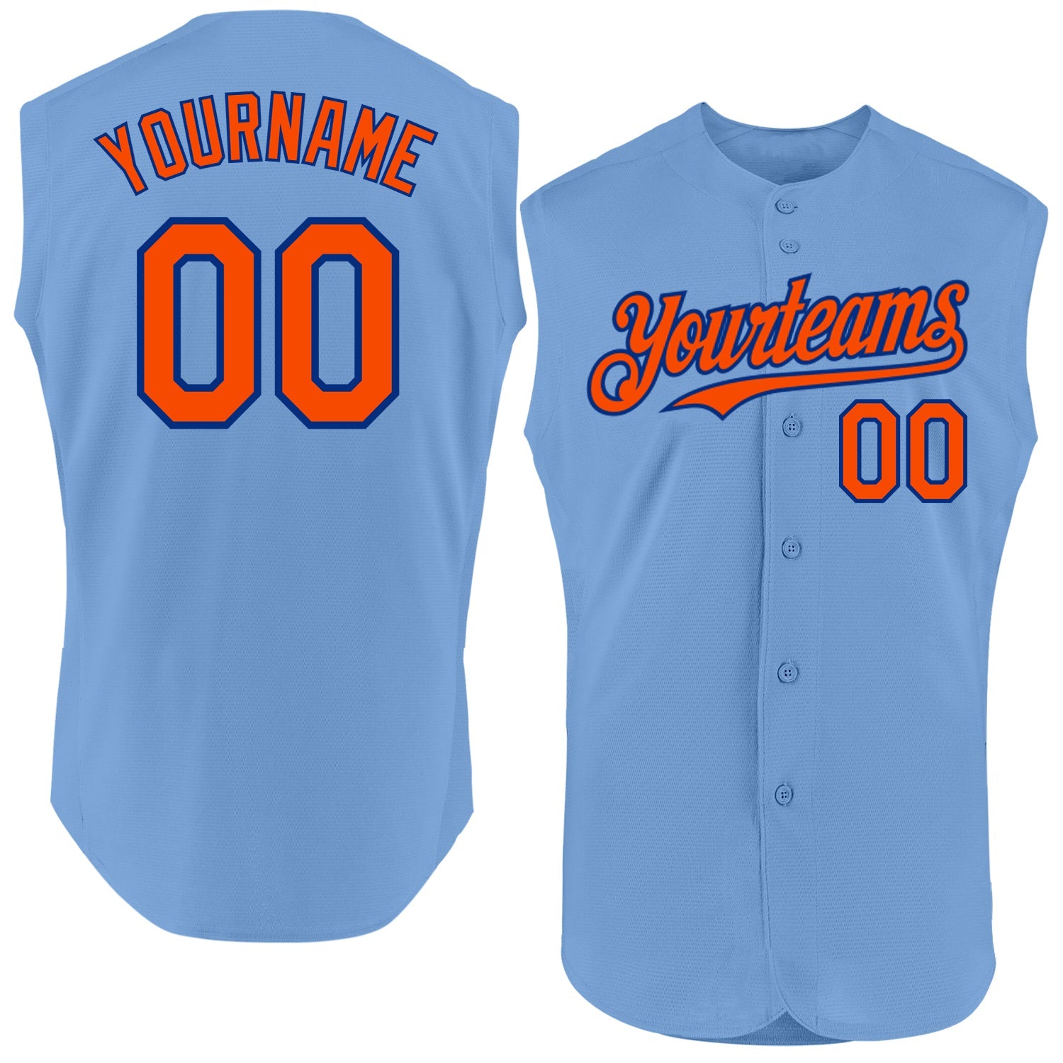 Custom Light Blue Orange-Royal Authentic Sleeveless Baseball Jersey - Main View