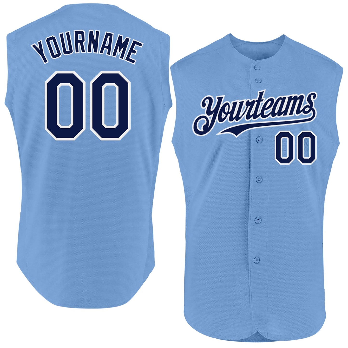 Custom Light Blue Navy-White Authentic Sleeveless Baseball Jersey - Main View