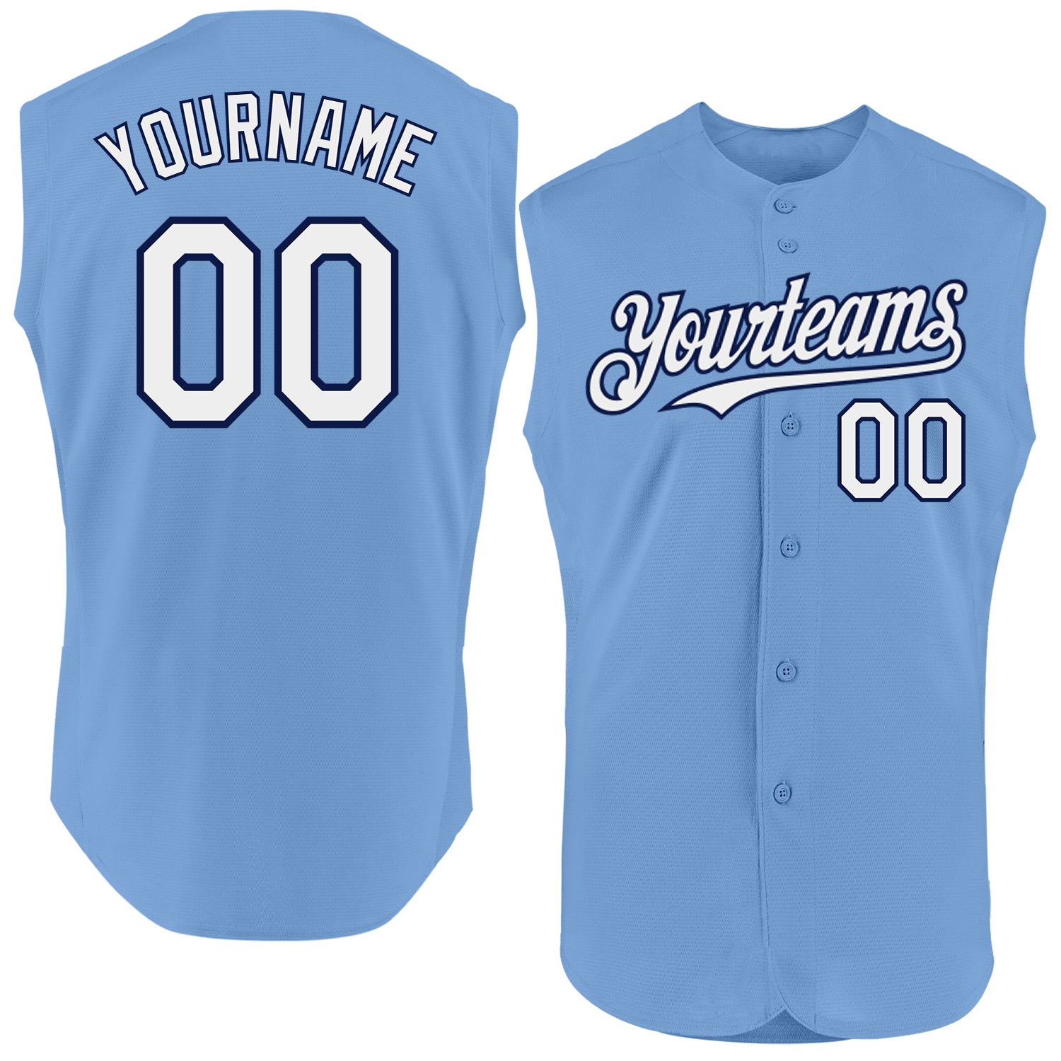 Custom Light Blue White-Navy Authentic Sleeveless Baseball Jersey - Main View