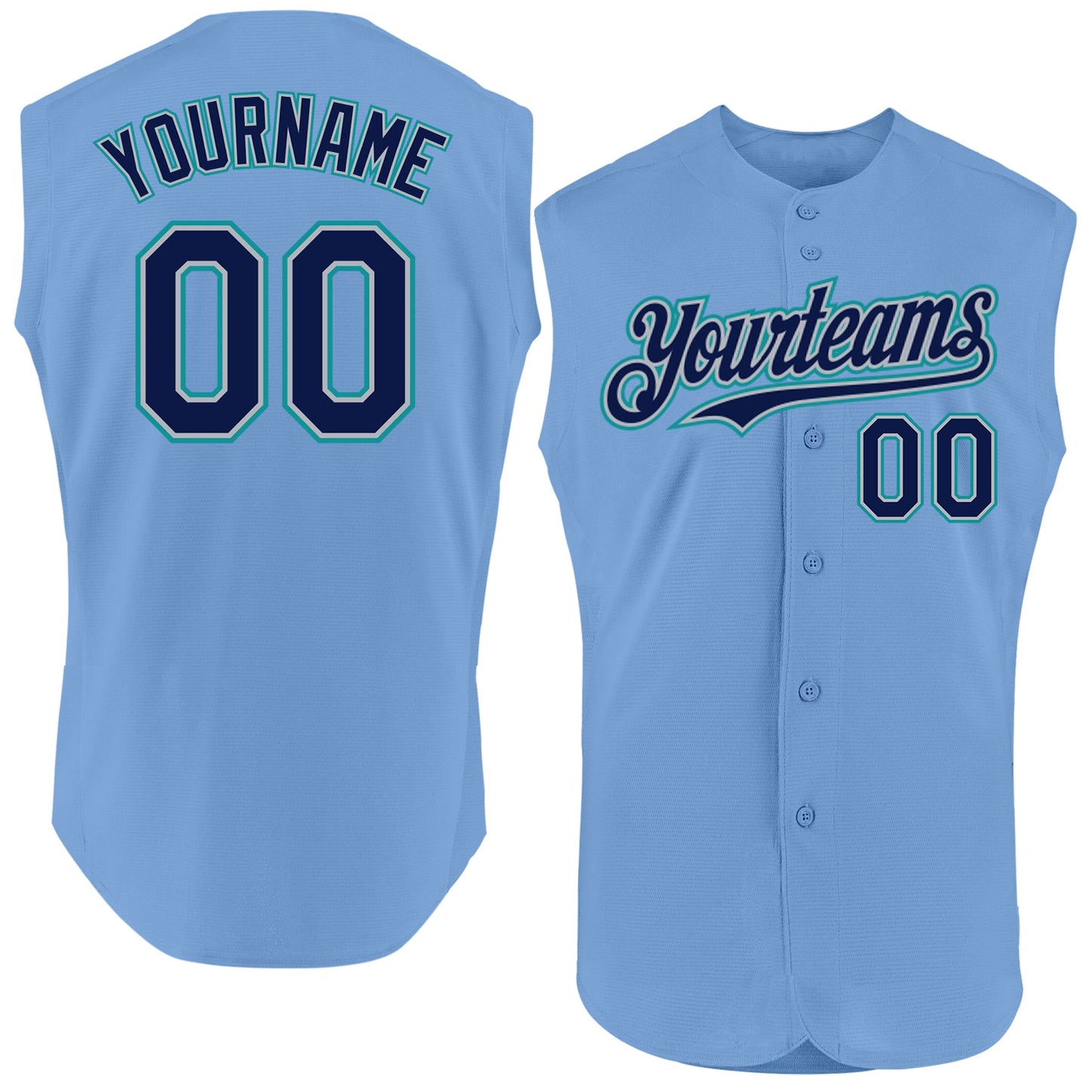 Custom Light Blue Navy Gray-Teal Authentic Sleeveless Baseball Jersey - Main View