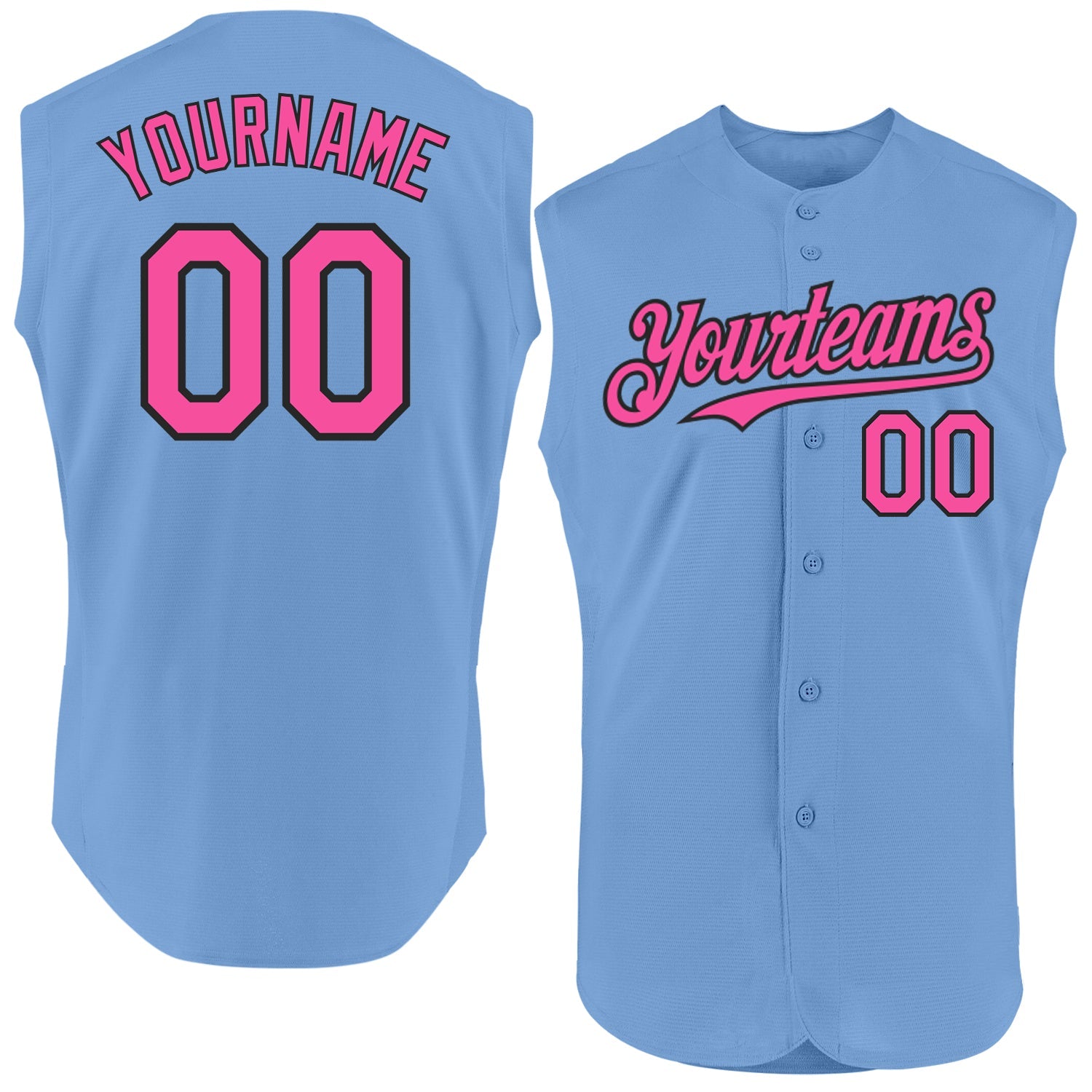 Custom Light Blue Pink-Black Authentic Sleeveless Baseball Jersey - Main View