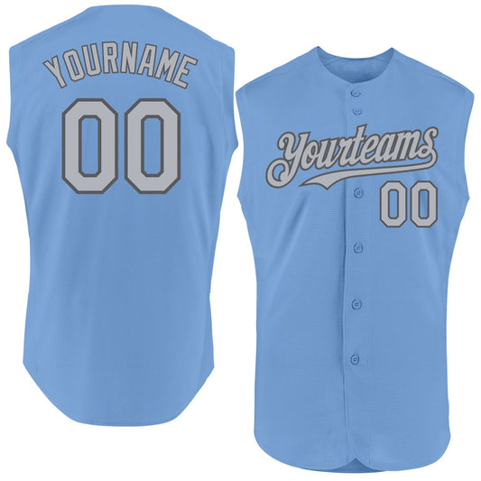 Custom Light Blue Gray-Steel Gray Authentic Sleeveless Baseball Jersey - Main View