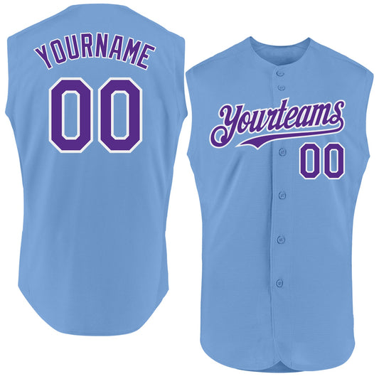 Custom Light Blue Purple-White Authentic Sleeveless Baseball Jersey - Main View