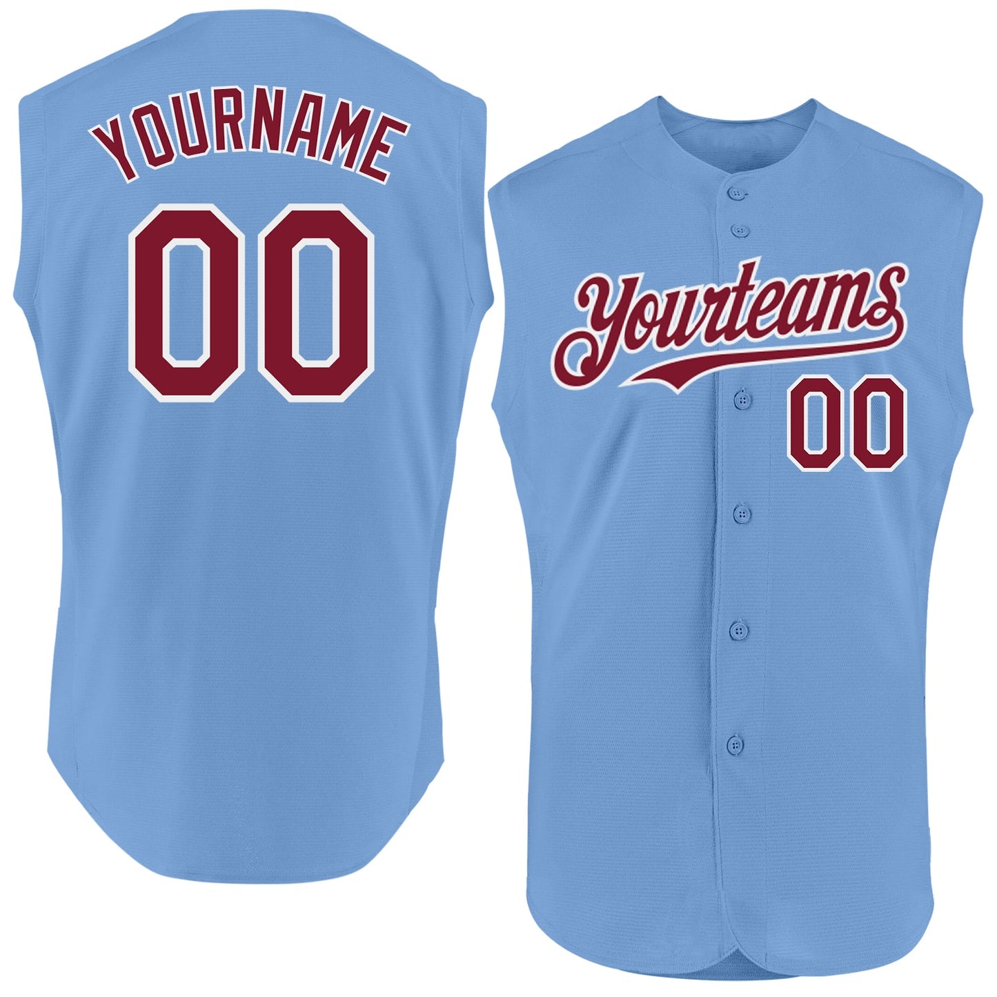 Custom Light Blue Crimson-White Authentic Sleeveless Baseball Jersey - Main View
