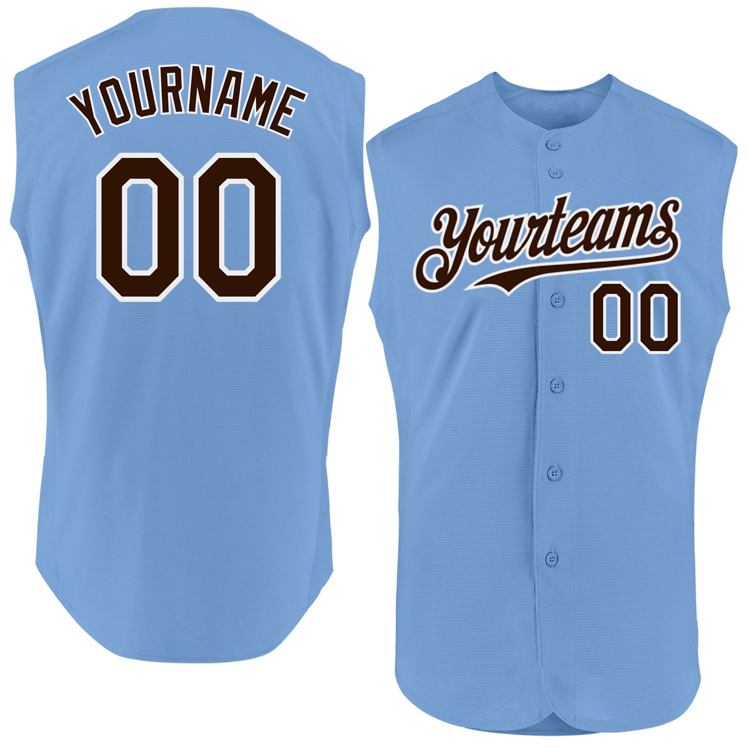 Custom Light Blue Brown-White Authentic Sleeveless Baseball Jersey - Main View