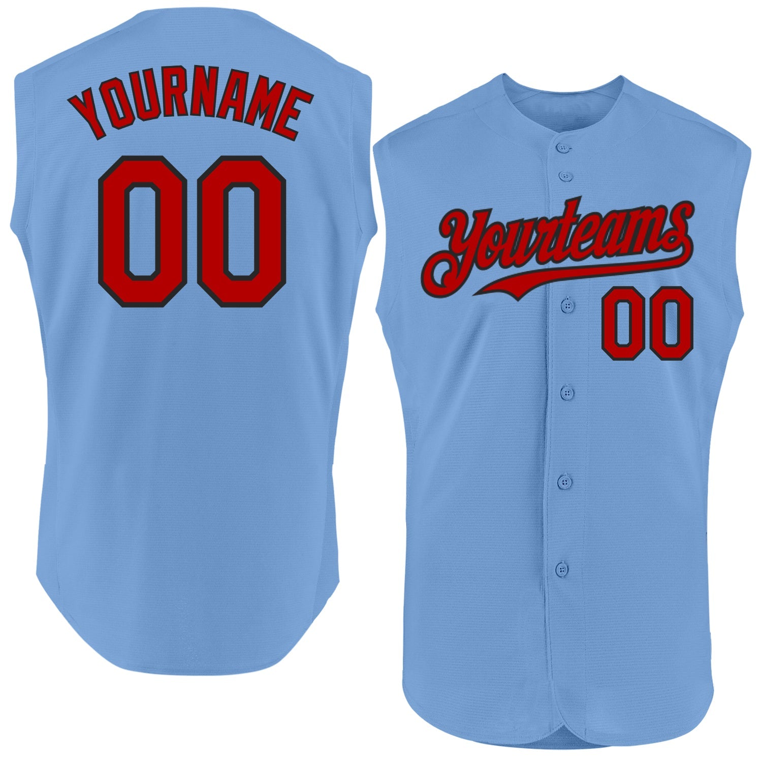 Custom Light Blue Red-Black Authentic Sleeveless Baseball Jersey - Main View