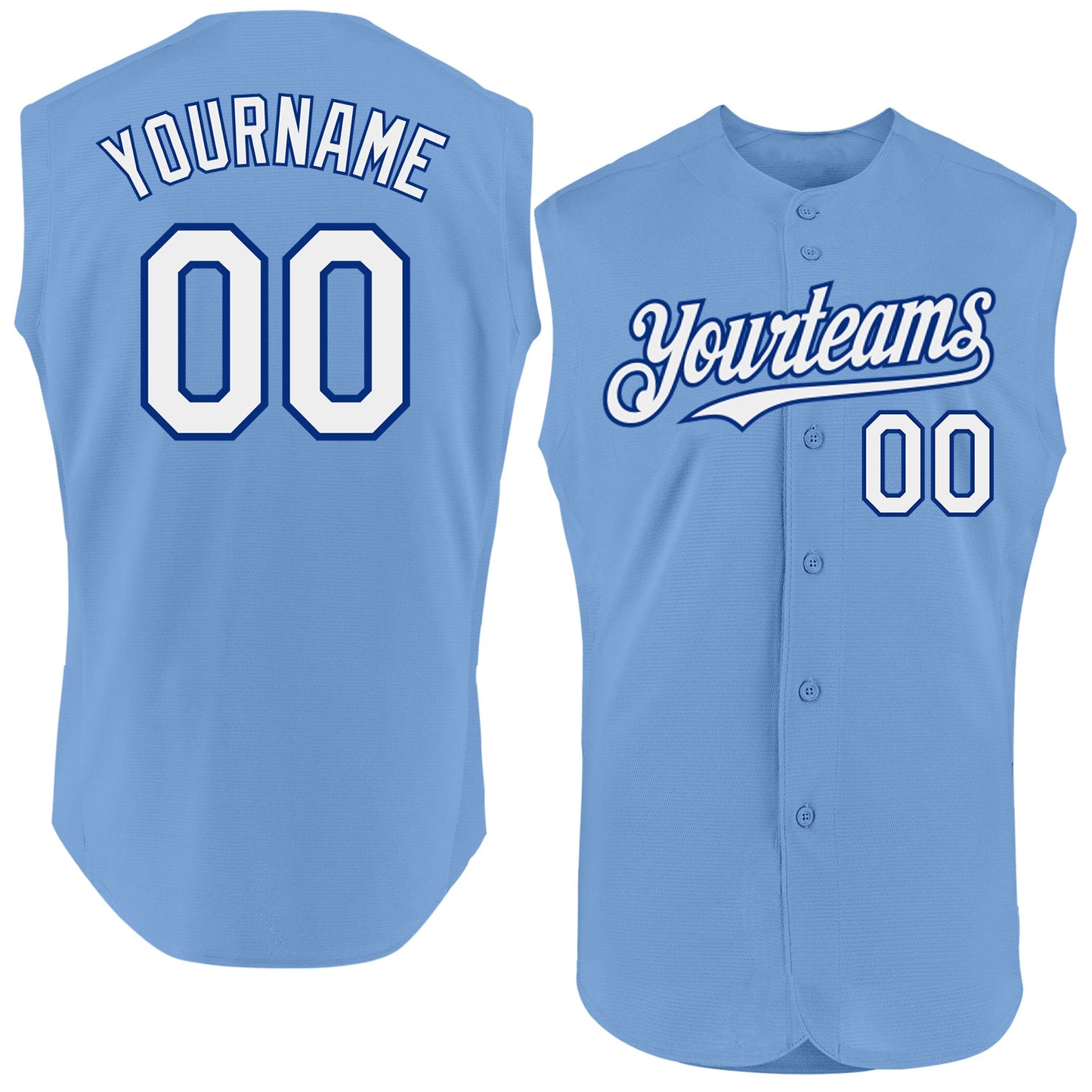 Custom Light Blue White-Royal Authentic Sleeveless Baseball Jersey - Main View