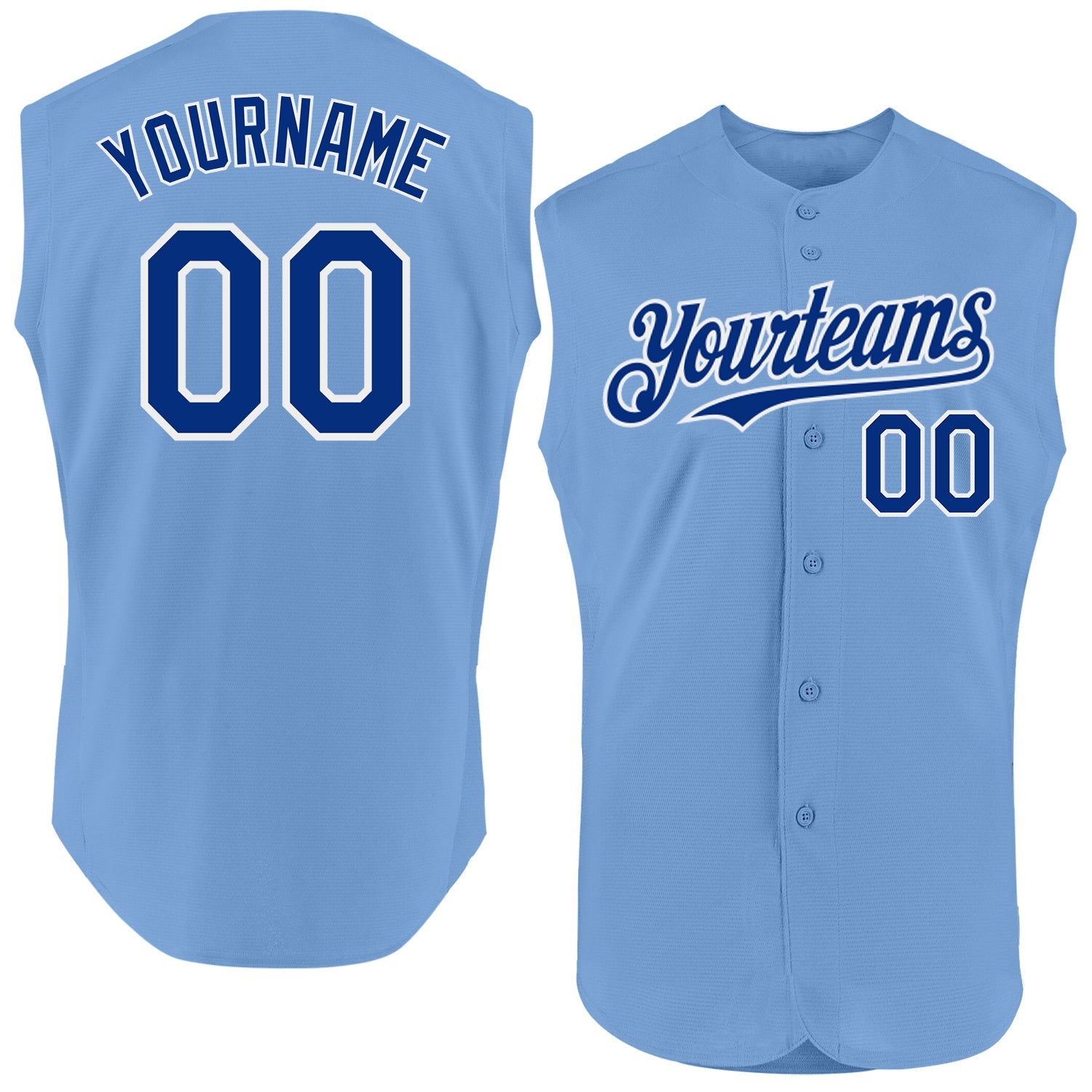 Custom Light Blue Royal-White Authentic Sleeveless Baseball Jersey - Main View