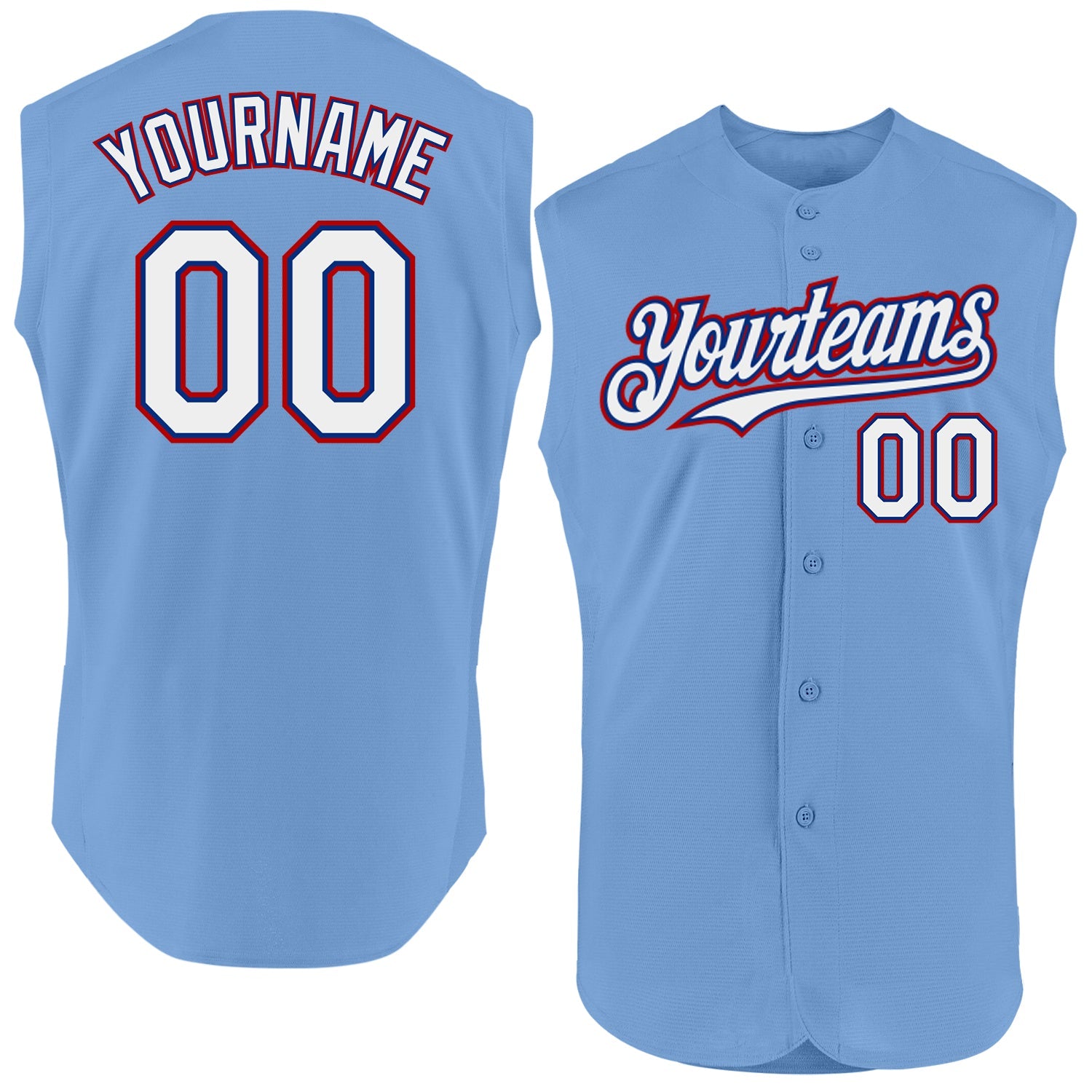 Custom Light Blue Royal-Red Authentic Sleeveless Baseball Jersey - Main View