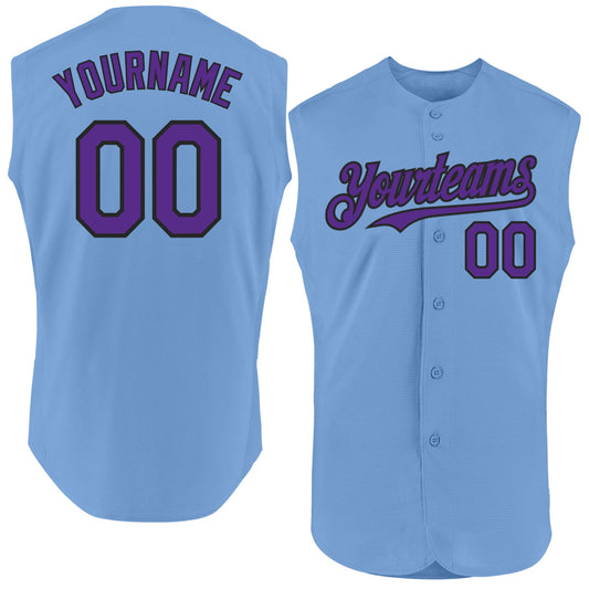 Custom Light Blue Purple-Black Authentic Sleeveless Baseball Jersey - Main View