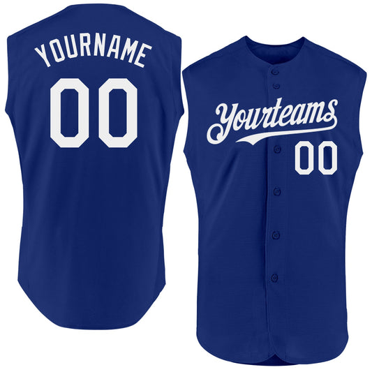 Custom Royal White Authentic Sleeveless Baseball Jersey - Main View