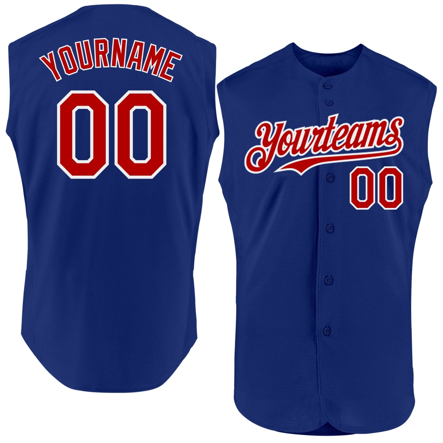 Custom Royal Red-White Authentic Sleeveless Baseball Jersey - Main View
