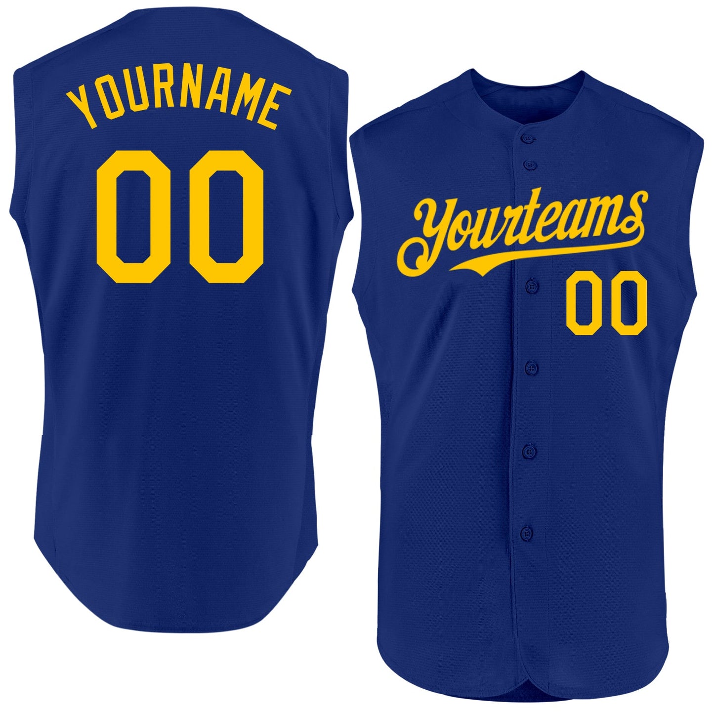 Custom Royal Yellow Authentic Sleeveless Baseball Jersey - Main View