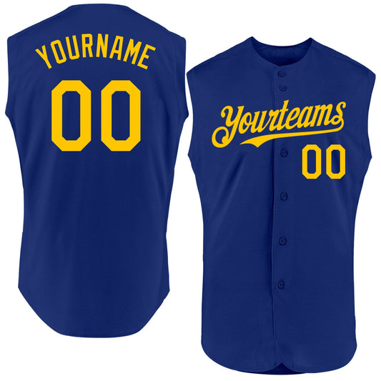 Custom Royal Yellow Authentic Sleeveless Baseball Jersey - Main View