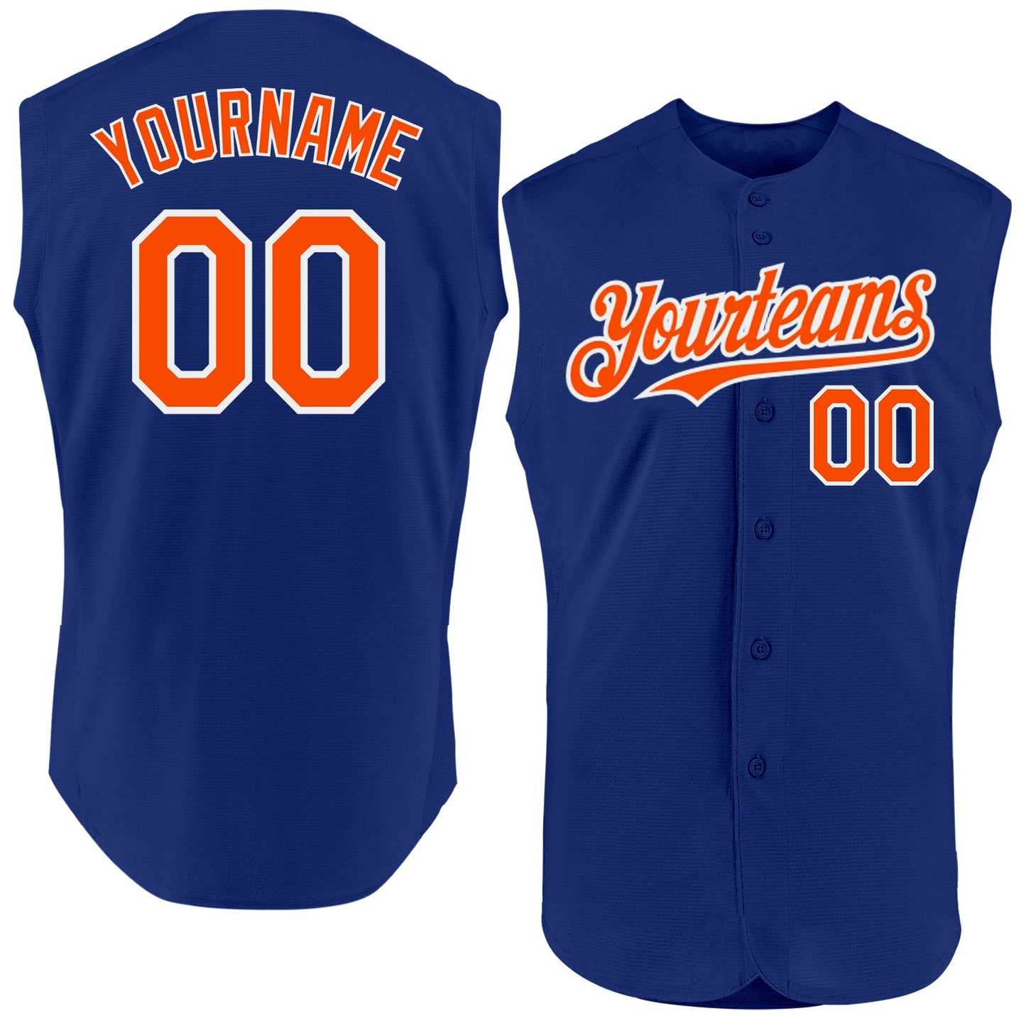 Custom Royal Orange-White Authentic Sleeveless Baseball Jersey - Main View