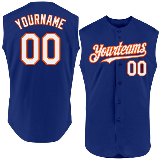 Custom Royal White-Orange Authentic Sleeveless Baseball Jersey - Main View