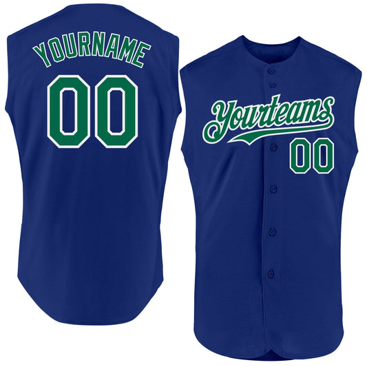 Custom Royal Kelly Green-White Authentic Sleeveless Baseball Jersey - Main View