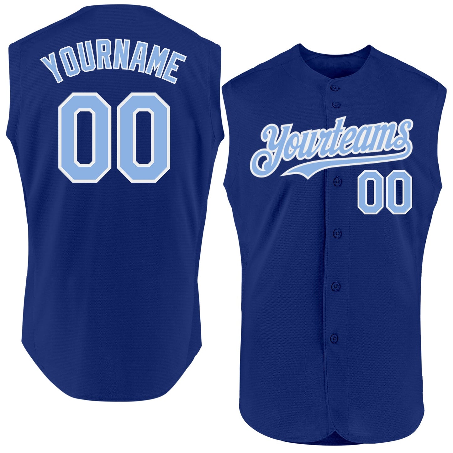 Custom Royal Light Blue-White Authentic Sleeveless Baseball Jersey - Main View